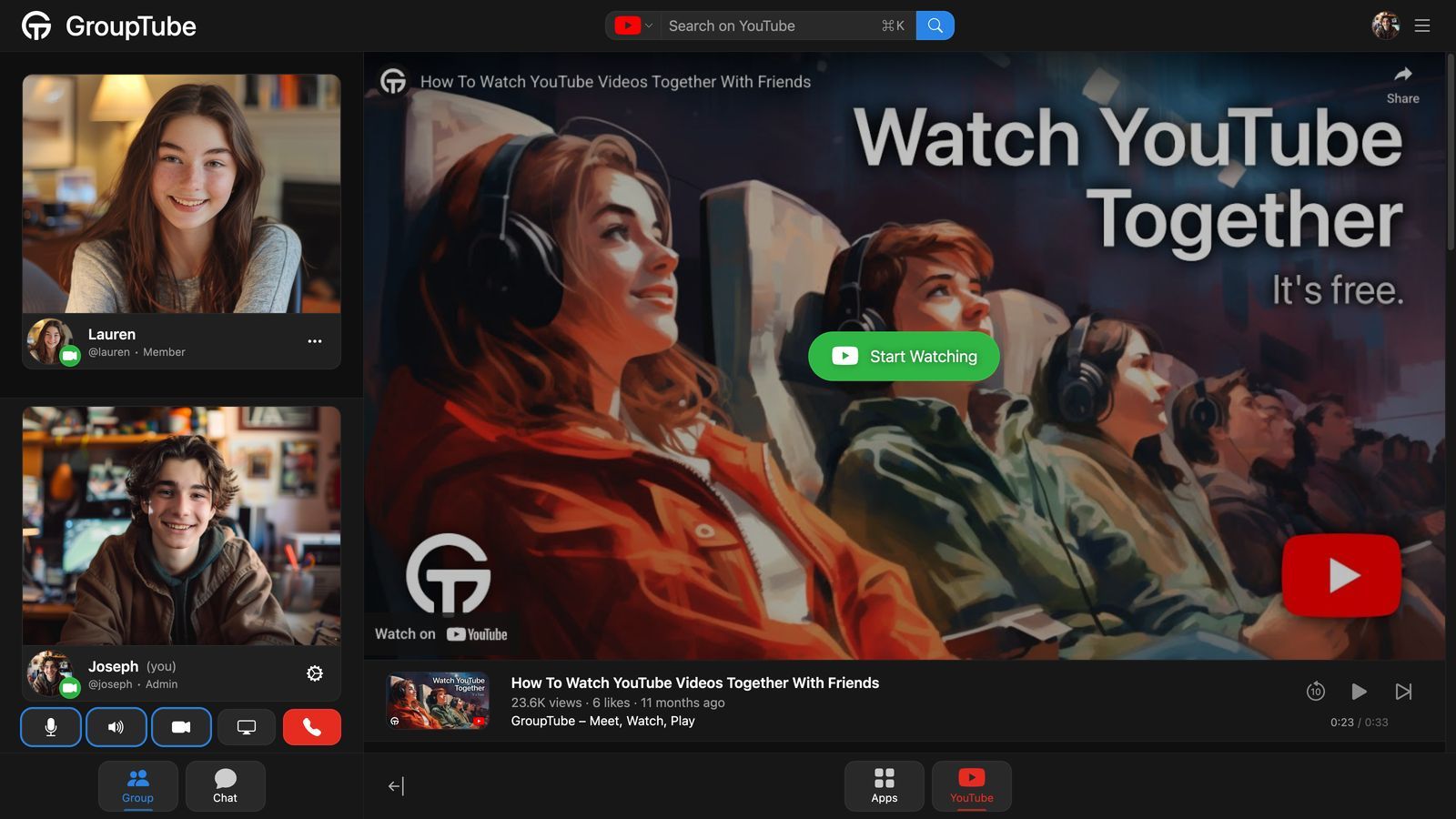 Demo screenshot of YouTube